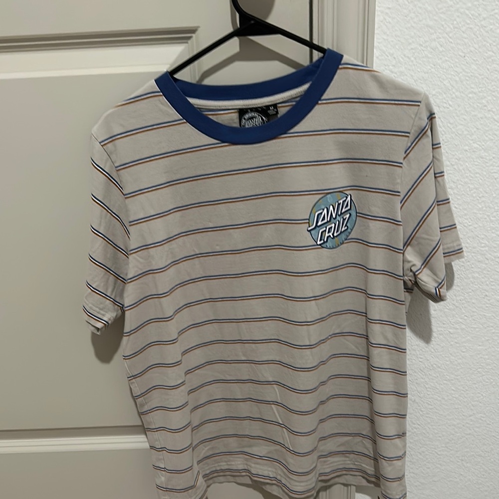 Y2K Santa Cruz Striped T-Shirt with Blue Accents
